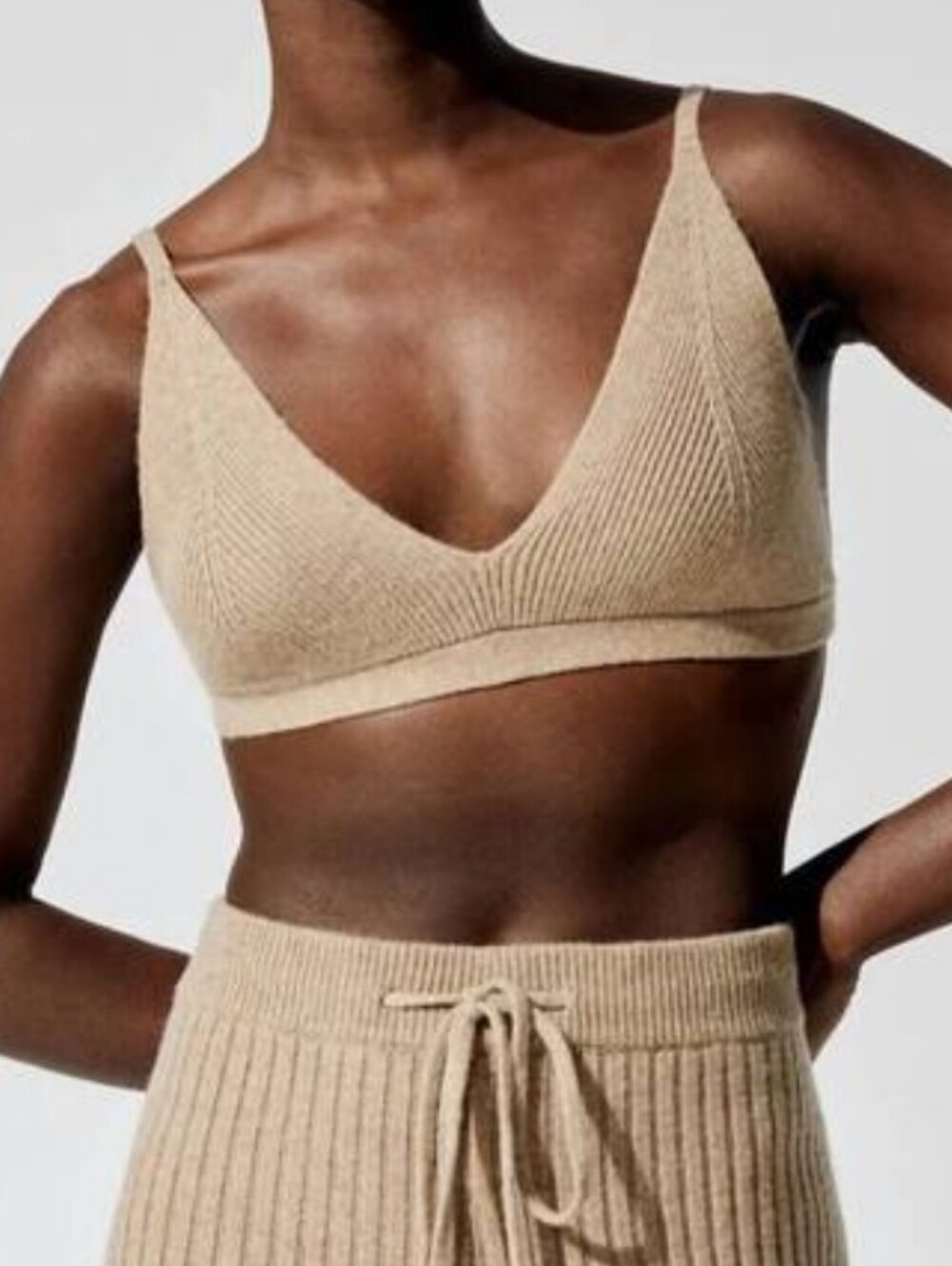 ONA By Yoon Chung Wool Blend Knit Bralette Bra Light Brown Size XS